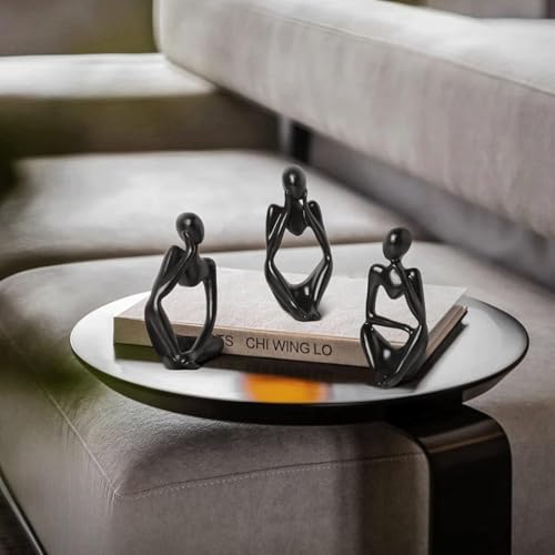 Set of 3 Minimalist Statues, Black Sandstone Figurines, Sitting Zen Pose, Lightweight & Durable Acrylic Gypsum Cement. Suitable for Office, Living Room, and Desk Decoration.