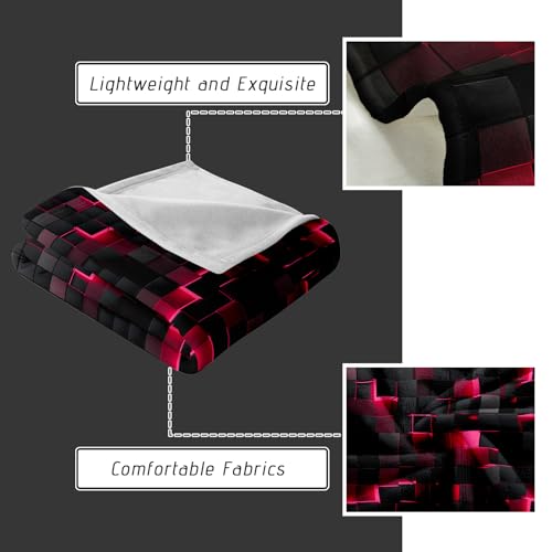 Lightweight Fleece Blanket,Super Soft Cozy Fluffy Plush Geometric Pink Black Abstract Ombre Print Throw Blanket for Couch, Sofa, Bed 47"x59"