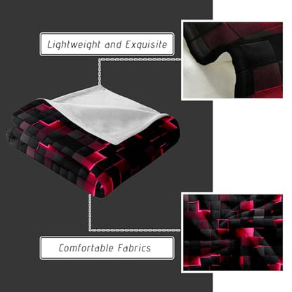 Lightweight Fleece Blanket,Super Soft Cozy Fluffy Plush Geometric Pink Black Abstract Ombre Print Throw Blanket for Couch, Sofa, Bed 47"x59"