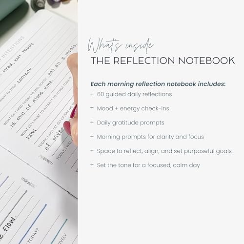 Morning Intentions & Gratitude Journal - A5 Lay-Flat Binding, Vegan Leatherette Cover, 120GSM Recycled Paper, Daily Prompts for Mindfulness and Positive Affirmations