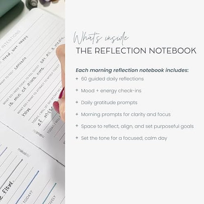 Morning Intentions & Gratitude Journal - A5 Lay-Flat Binding, Vegan Leatherette Cover, 120GSM Recycled Paper, Daily Prompts for Mindfulness and Positive Affirmations