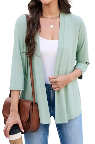 Yekaty 3/4 Sleeve Cardigan for Women Lightweight Thin Open Front Summer Soft Drape Cardigans - color: Sage Green, size: X-Large