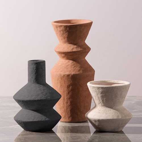 Ceramic Vase Home Table Decor - Flower Vase Set of 3 Living Room Kitchen Decorations Farmhouse Modern Rustic Vases Decorative Centerpiece for Shelf Bedroom Office Bathroom Dining Coffee Desk - color: 10-orange