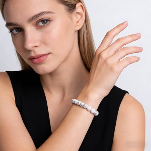 Handmade Stretch Elastic Bracelet Natural Stone Crystal Healing Power Energy Gifts for Reiki Nature's Beauty and Spiritual Essence Unisex 6mm - color: Howlite
