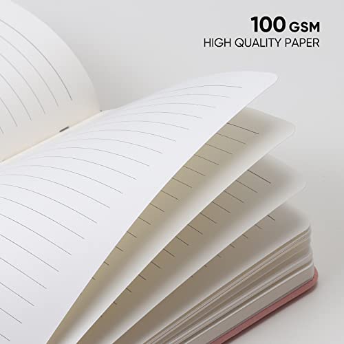 Notebook Journal, Lined Leather Hard Cover,100Gsm Thick Paper with Inner Pocket for Writing Note Taking Office School,5"×8.25"(Pink)
