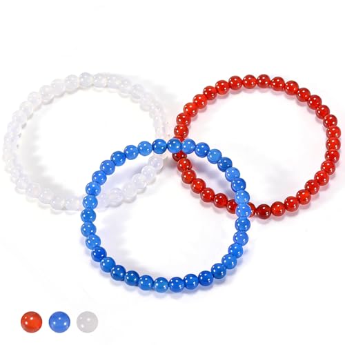 3PCS Agate Bracelet for Women Men Natural Round Beaded Agates Stone Healing Stretch Bracelets Elastic Handmade Polished Gemstone Beads Bracelet