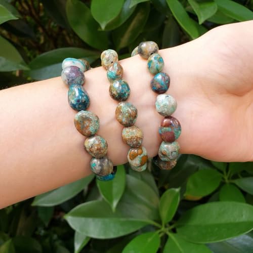 Adabele 1pc Natural Stretch Gemstone Bracelet 7mm-10mm Free Form Bead 7 Inch 7.5 Inch Healing Crystal Engergy Quartz Chakra Jewelry Women Birthday Gift - color: Chrysocolla, size: 7 Inch (bead size 7-10mm)