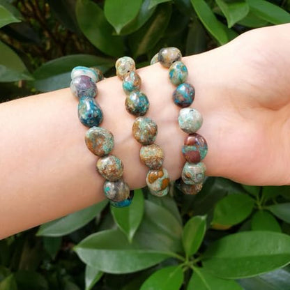 Adabele 1pc Natural Stretch Gemstone Bracelet 7mm-10mm Free Form Bead 7 Inch 7.5 Inch Healing Crystal Engergy Quartz Chakra Jewelry Women Birthday Gift - color: Chrysocolla, size: 7.5 Inch (bead size 7-10mm)