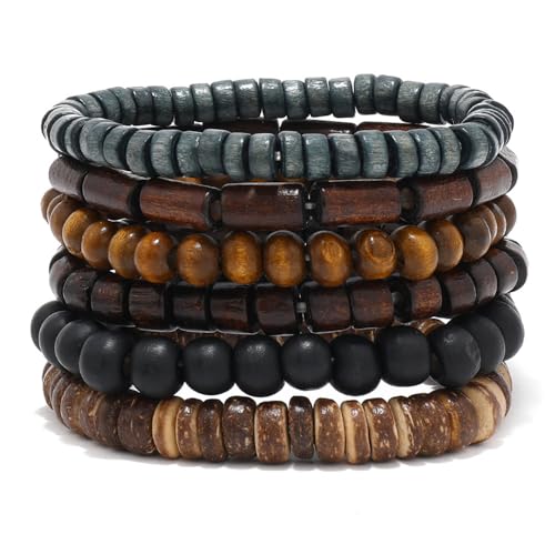DATOA Multilayer Wooden Beaded Bracelet for Men Women Handmade Elastic Bracelet - style: Style A