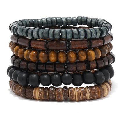 DATOA Multilayer Wooden Beaded Bracelet for Men Women Handmade Elastic Bracelet - style: Style A
