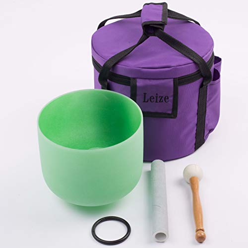 Leize Quartz Crystal Singing Bowl F Note 432 hz Heart Chakra Green 10" with Heavy Duty Carrying Case Suede Striker - color: green, size: 10" F Note 432 hz