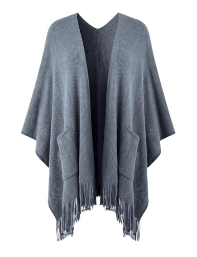 Ferand Shawl Wraps for Women, Cozy Lightweight Poncho Cape with Pockets, Warm for Fall Winter Travel - color: Light Blue