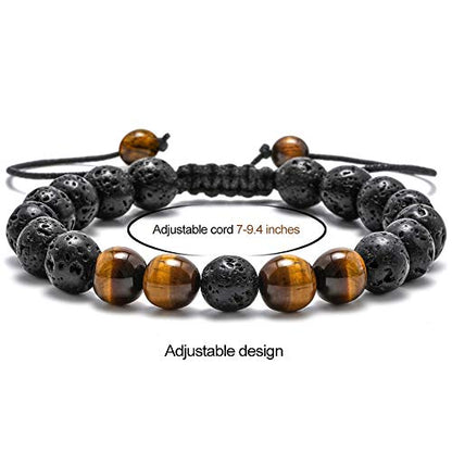 M MOOHAM Fathers Day Gift Mens Bracelet - Beaded Natural Stone 8mm Tiger Eye Matte Agate Lava Rock Bracelets for Men Teen Boys Grandpa Dad Birthday Gifts Jewelry - style: "Lava Rock&Yellow Blue Tiger Eye Bracelets