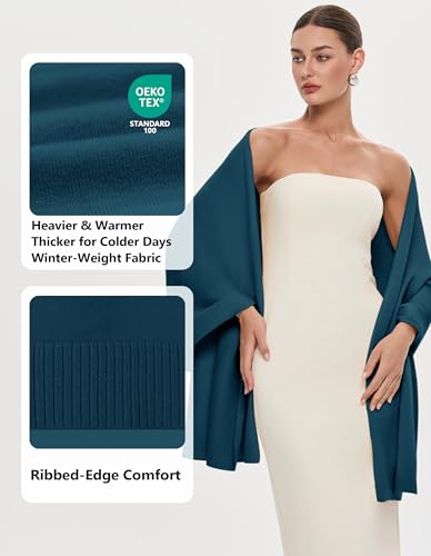 PULI Women's Pashmina Shawl Wraps for Evening Dress Large Scarf Blanket Long Wedding Bridal Winter Warm Shoulder Wrap - color: Dark Cyan