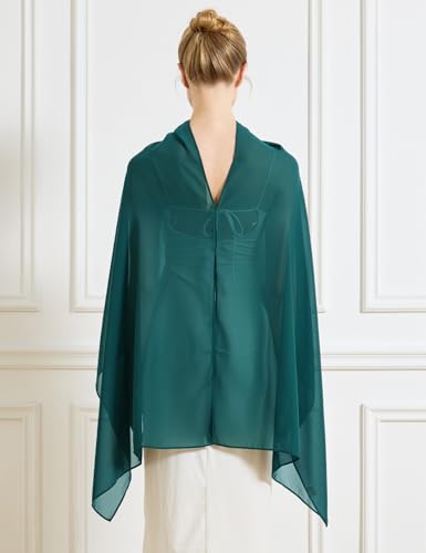Chiffon Cape Shawl Wrap Scarf 3 Ways to Wear Elegant Sheer Capelet for Evening Dresses Weddings Parties - color: Teal Blue