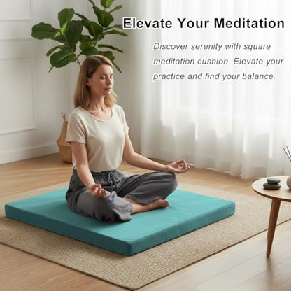 Velvet Zabuton Meditation Mat - Large Floor Pillow for Adults & Yoga Meditation Cushion - High Density Foam Floor Seating with Washable Cover, 31x31 Inch (Green) - color: Green