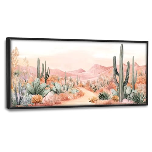 Cactus Large Wall Art Boho Tropical Cacti Pictures Wall Decor Desert Canvas Landscape Print Painting Modern Artwork Home Decoration for Living Room Bathroom Bedroom Office Framed 60"x30" - color: Cactus, size: 60"L x 30"W