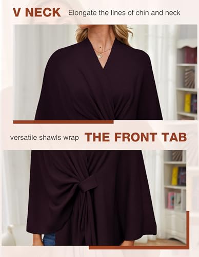PULI Women's Elegant Shawl Wraps Soft Open Front Poncho Sweater for Spring Fall Winter - color: Front Tab-burgundy