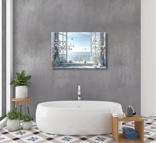 Birnsen Coastal Flower Bathroom Canvas Wall Art (Canvas, 36L x 24W) - size: 36"L x 24"W