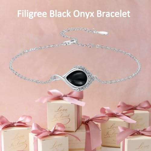 PELOVNY Celtic Knot Bracelet for Women 925 Sterling Silver Infinity Gemstone/Birthstone Bracelets Birthday Christmas Jewelry Gifts for Mom Daughter Wife - color: 02-Filigree-Black Onyx