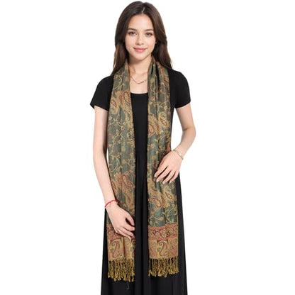 MUQU Women Pashmina Shawls and Wraps Scarf Soft Silky Reversible Paisley Scarves Shawl for Women - color: Green-a2