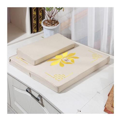 Portable Foldable Meditation Cushion Mat Set with Washable Cotton Linen Cover, Larger Thick Yoga Mat Bolster Floor Pillows Seating for Adults Meditation Accessories Beige1-60cm - color: Beige1, size: 60cm