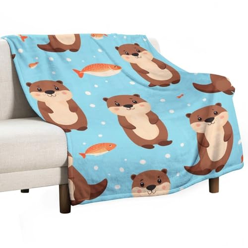 Soft Winter Warm Blanket, Cute Otter Fish Pattern Soft Cozy Flannel Blanket, Unisex Decor Cover - color: Color77, size: 30"x40"