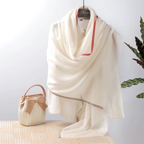 Luxury Cashmere Pashmina Style Shawl - Silk & Wool Blend Scarf, Lightweight Skin-Friendly Wrap - color: Gingham. - White