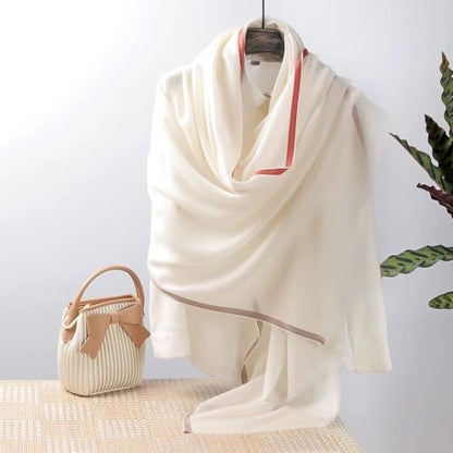 Luxury Cashmere Pashmina Style Shawl - Silk & Wool Blend Scarf, Lightweight Skin-Friendly Wrap - color: Gingham. - White