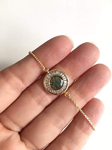 SIFRIMANIA Minimalist Adjustable Gold Plated Bracelet with Abalone Inlay and Cubic Zirconia Accent, Handmade Modern Jewelry for Women