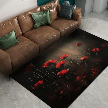 Meditation Area Rugs 6x8 Fluffy Cozy Red Floral Rug Lightweight Low Pile Anti Fatigue Carpets with Rubber Backing for Bedroom Study - size: 6'x8'/72x96inch/183x244cm