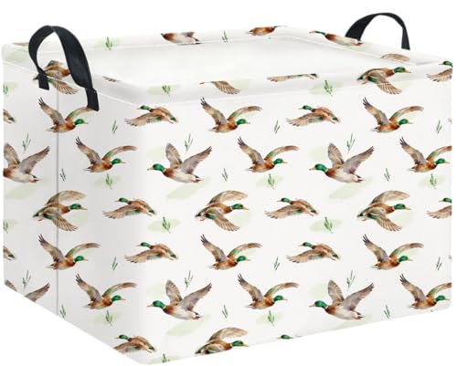 Rectangle Storage Basket with Handles,Collapsible Storage Bin,Books Box,Gift Basket(Flying Mallard) - color: Flying Mallard