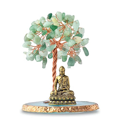 Buddha Statue with Healing Crystal Tree, Tree of Life for Positive Energy. Home Decor Yoga Meditation. Green.(B) - style: B