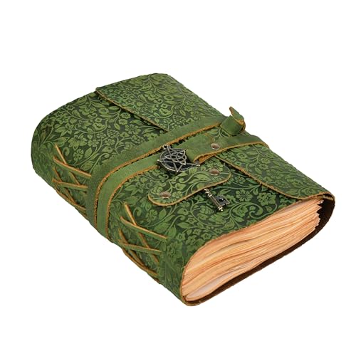 LEATHER VILLAGE Handmade Leather Bound Floral Embossed Journal for Women | 260 Pages Blank of Vintage Paper Writing, Sketchbook, Notebook - Green - 10X7 Inches - color: Green, size: 10 inches X 7 inches
