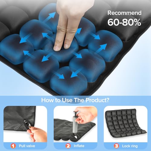 Sondour Travel Seat Cushion, Airplane Cushion Long Flight, Airplane Gadgets Inflatable Seat Cushions, Portable Airline Cushion With Air Pump, Wheelchair Cushions,Pressure Relief Seat Cushion-1 Black - color: Black