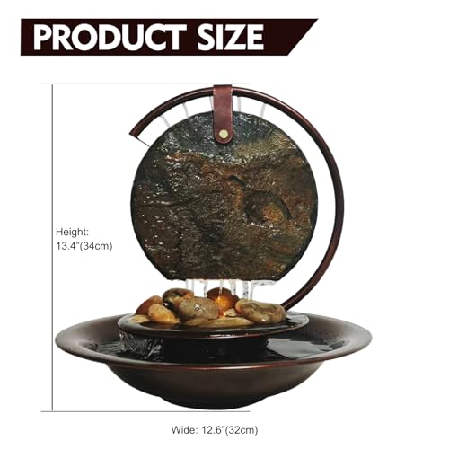 Indoor Tabletop Waterfall Moon Fountain, Home Décor Soothing Rain Sound Meditation Relaxing Fountains, Nature Slate Water Feature with Light for Room Office Desktop Decoration-13 Tall - size: Moon Fountain