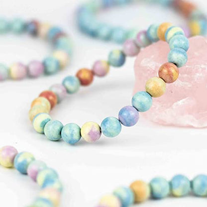 8mm Natural Gemstone Stretch Bracelet, Handmade Unisex Crystal Bracelets for Meditation, Yoga, Spiritual Healing & Positive Energy - color: Rainbow Bridge Agate
