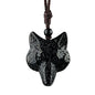 Black Obsidian Necklace Natural Crystal Amulet Protection Pendant with Adjustable Rope Lucky Talisman Necklaces Jewelry Gift for Men Women - color: Wolf Head