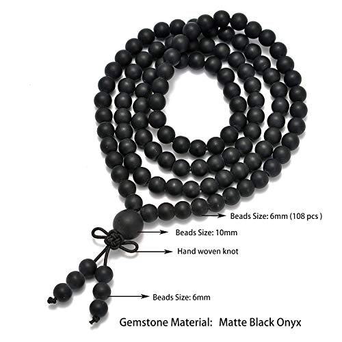 AD Beads 6mm Natural Healing Gemstones Buddhist 108 Prayer Mala Stretchy Bracelet Necklace - color: Matte Black Onyx