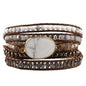 Handmade Boho Wrap Bracelets Natural Turquoise Crystal Stone Variety Beaded Strand Bracelet - color: White Turquoise