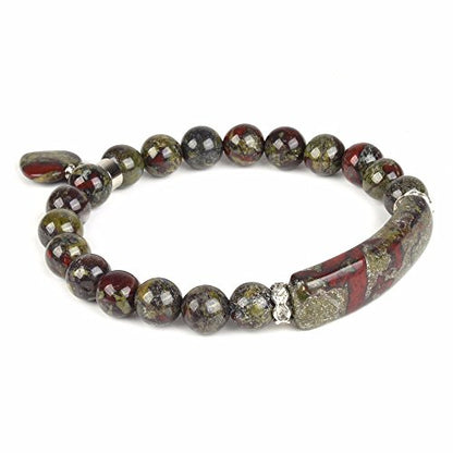 Justinstones Gem Semi Precious Gemstone Love Heart Charm Stretch Beaded Bracelet Unisex - color: Dragon Blood Jasper