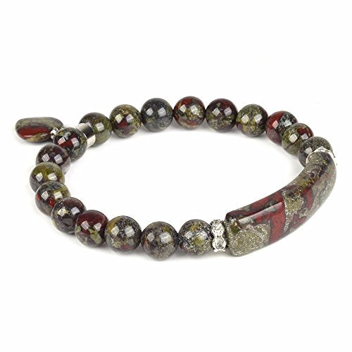 Justinstones Gem Semi Precious Gemstone Love Heart Charm Stretch Beaded Bracelet Unisex - color: Dragon Blood Jasper