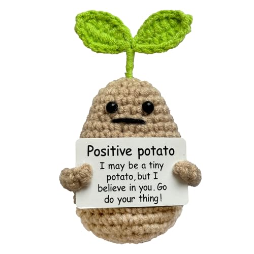 Positive Energy Crochet Sprouting Potato Gift with Inspiring Affirmation Card Fun Emotional Support Present for Women and Men Perfect Birthday and Office Desk Decor - color: Adorable Potato