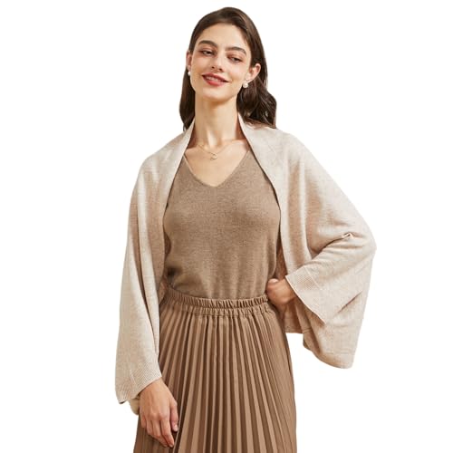 Huralona Women's Open Front Wool Shawl Wrap Scarf with Sleeves Outer Warm Knitted Poncho Cape Fall Winter - color: Beige Camel