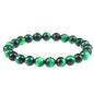Natural Gemstones Bracelet 8mm Chakra Round Beads Energy Power Crystal Reiki Healing Elastic Stretch 7 Inch for Women Men Unisex - color: Green Tiger Eye