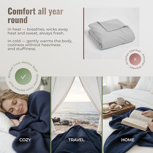 4-Layer Muslin Cotton King Bed Blanket (108 x 90 inches) – Ultra Soft, Breathable & Lightweight All-Season Gauze Blanket, Cozy Comfort, Machine Washable – Navy - color: Navy, size: King (108 x 90 inches)