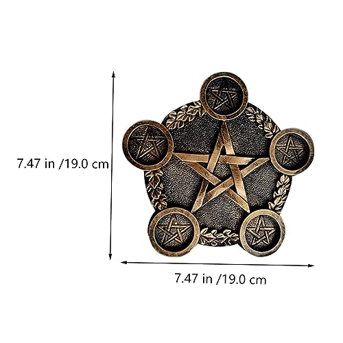 Healifty Pentacle Star Candleholder Decorative Sacrifice Prop Unique Desktop Altar Ornament Copper Plate Home Bar Restaurant Mystic Atmosphere