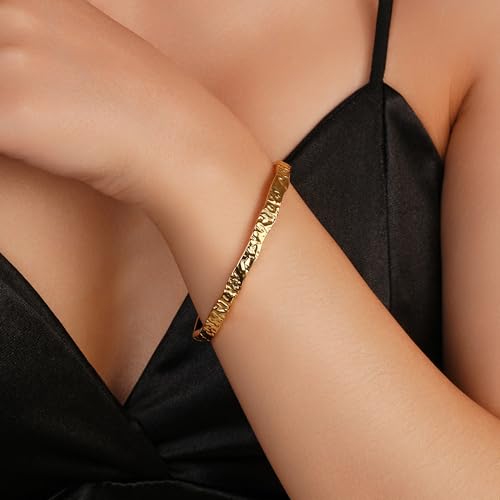 Sylph Gold Bracelets for Women, Chunky Bangle Bracelet Open Cuff/Teardrop Bangles Hypoallergenic Dainty Minimalist Jewelry for Everyday Wear - style: Gold Cuff