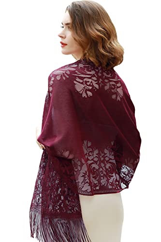 RIIQIICHY Shawls and Wraps for Evening Dresses Scarfs for Women Pashmina Wedding Formal Shawl - color: Burgundy-2