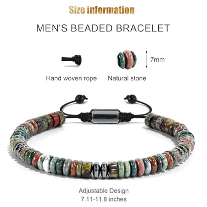VIBILIA Healing Crystal Bracelets Beaded Bracelets for Men Women Natural Stone Adjustable Bracelets Unique Gifts for Father Son Grandfather Brother Friend - color: DragonBloodStone